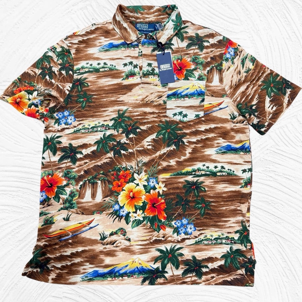 Polo‎ Ralph Lauren Hawaiian Scenic Aloha Polo Cotton Linen Classic Fit Med $168
